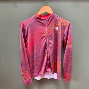 Sportful Womens XXL Cycling Jersey Long Sleeve Full Zip Abstract Plum Orange